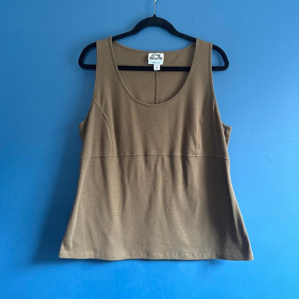 Future Collective Ribbed Tank Top Women's Plus Size 1X Green Khaki Indie Grunge